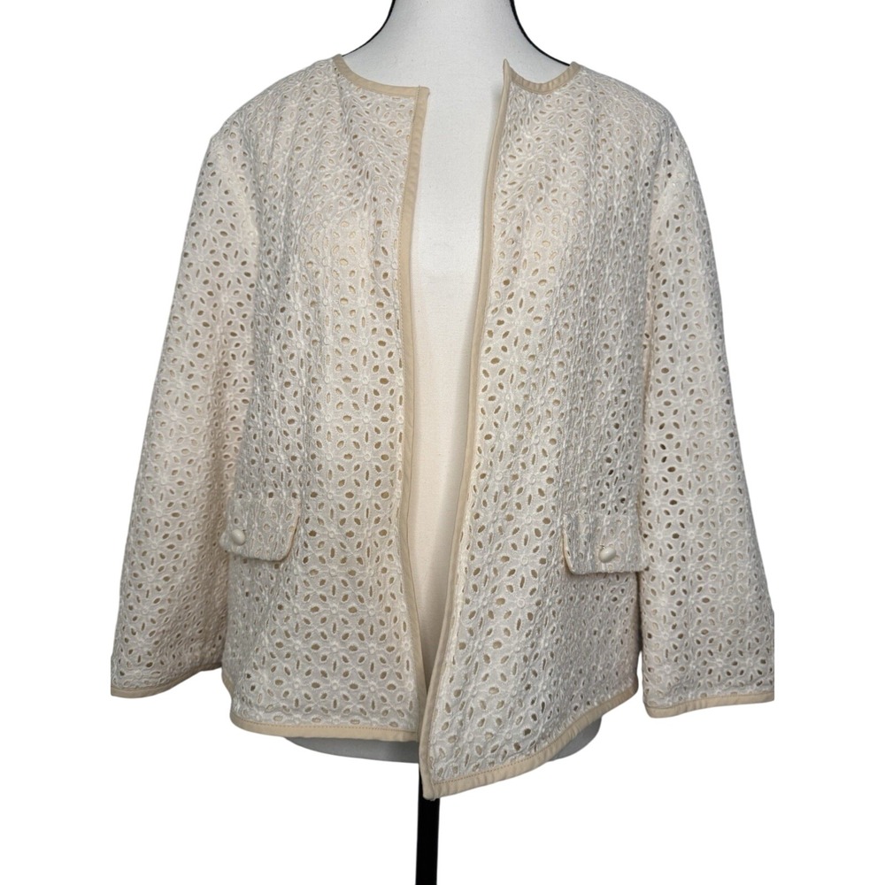 Talbots Ivory White Lightweight Lace‎ Eyelet Blazer Jacket 16 Pet Plus Romantic